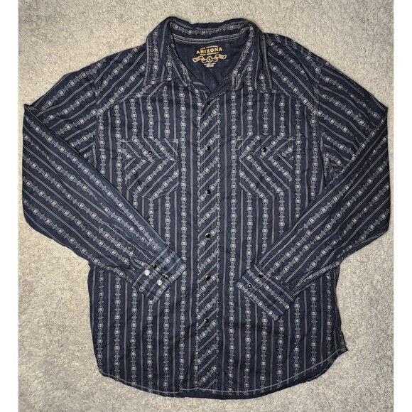 Arizona Jean Co. Men’s L Black Button-Up Long Sleeve Shirt Skull Graphic Western - Picture 1 of 4